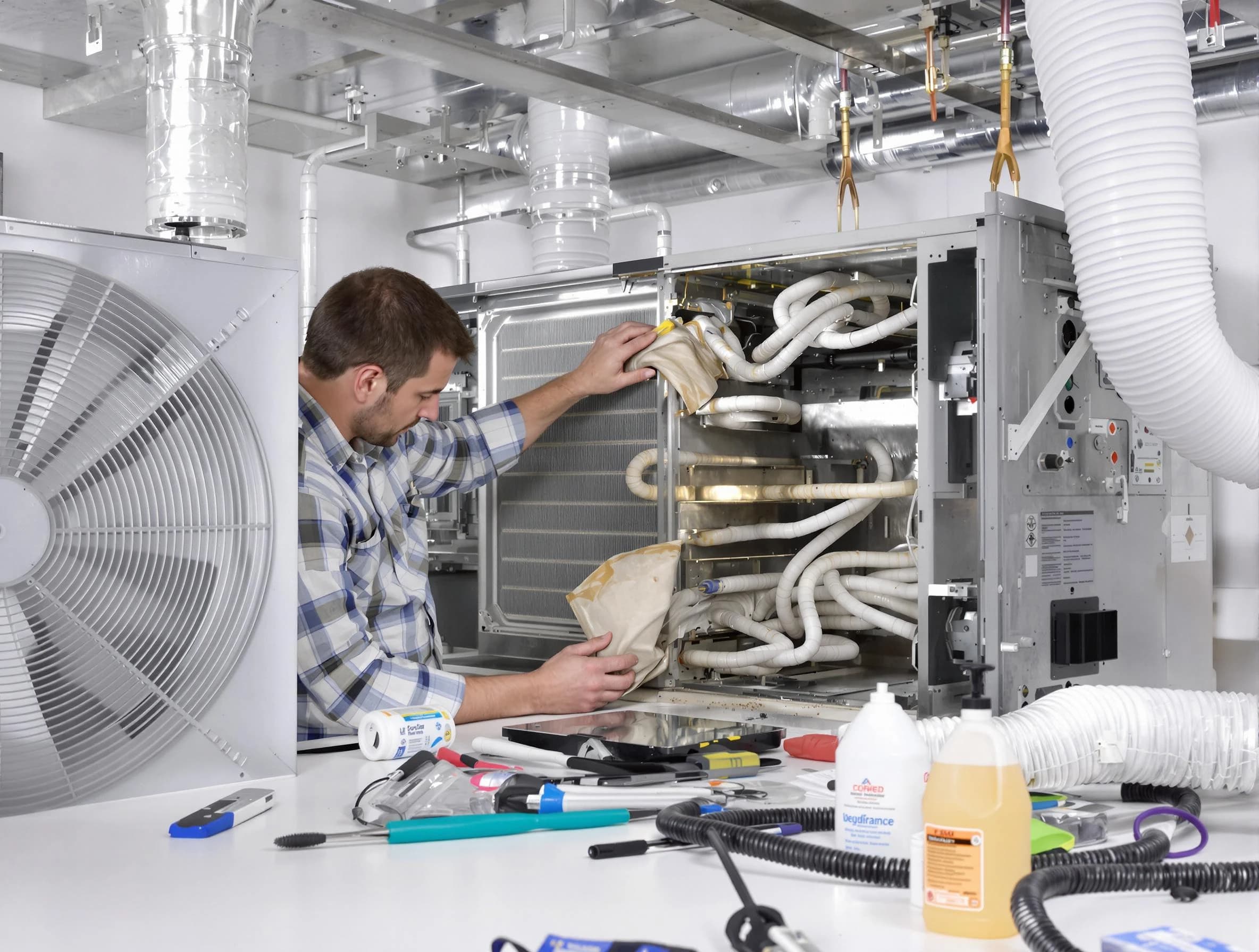 Plymouth Air Duct Cleaning specialist performing precision AC coil cleaning in Plymouth