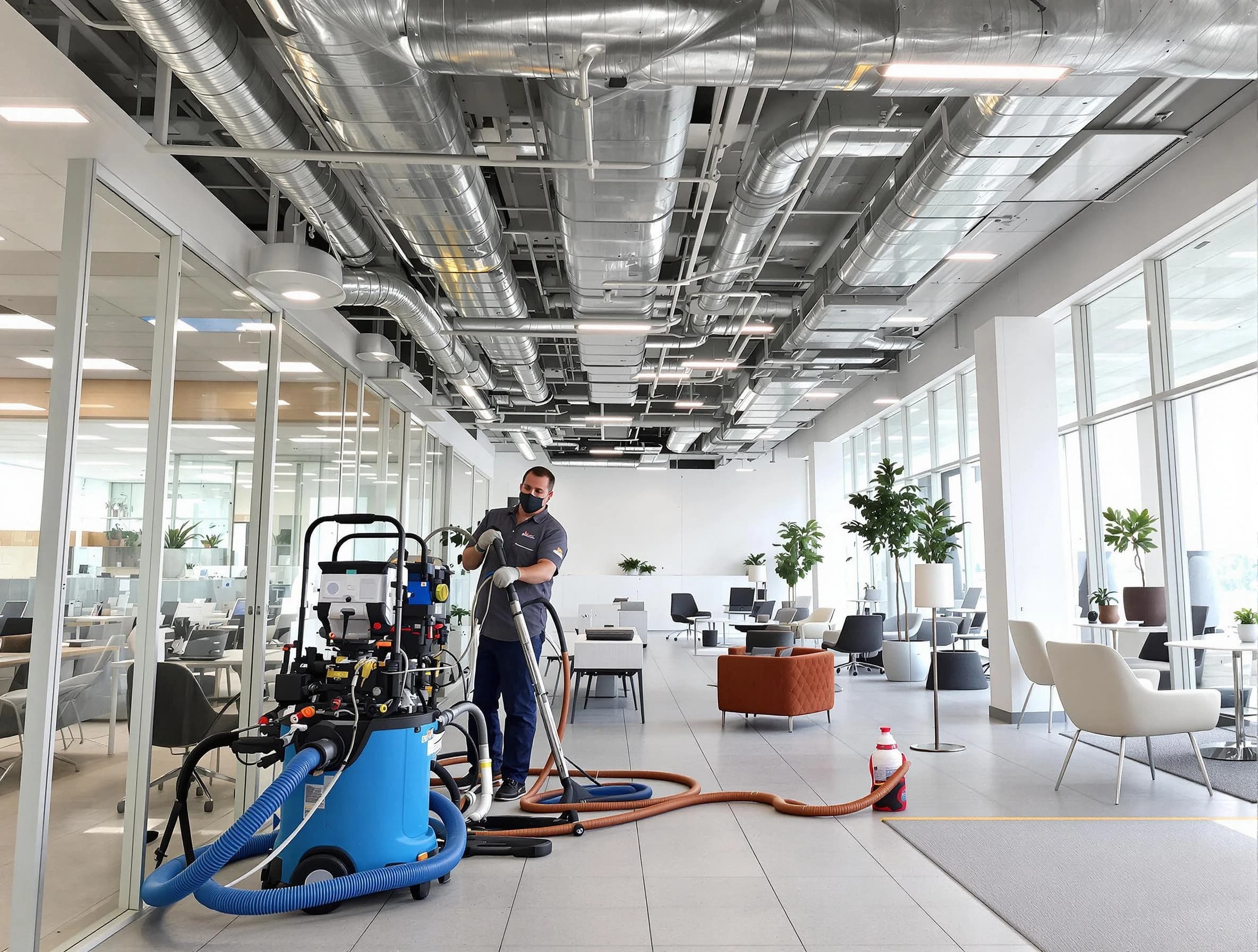 Plymouth Air Duct Cleaning team conducting comprehensive commercial duct cleaning at a business location in Plymouth