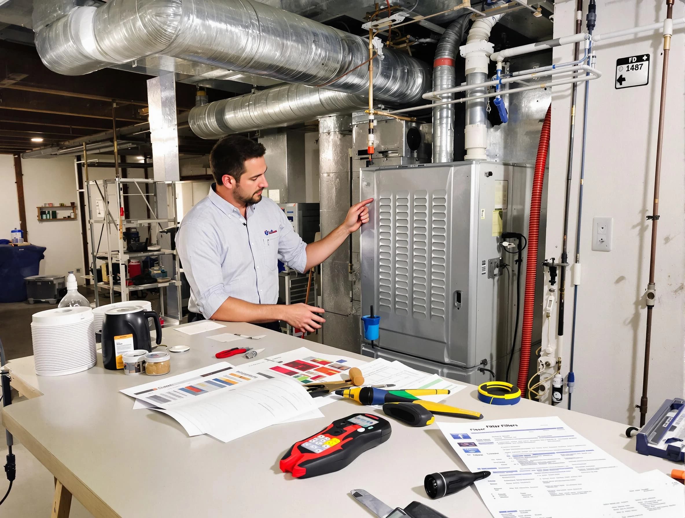 Plymouth Air Duct Cleaning inspector conducting detailed filter system evaluation using professional diagnostic tools in Plymouth