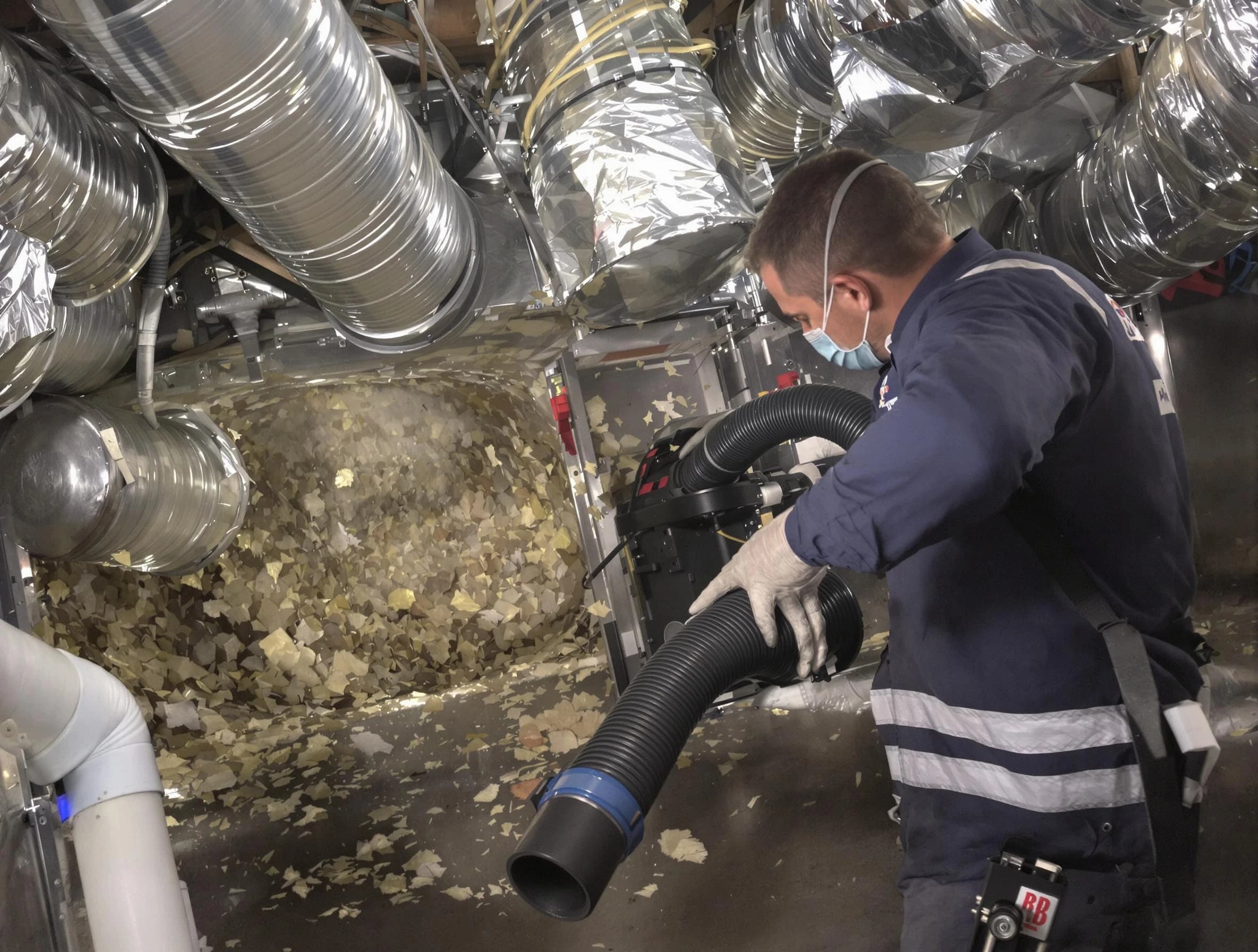 Plymouth Air Duct Cleaning specialist operating negative pressure cleaning equipment for thorough duct maintenance in Plymouth