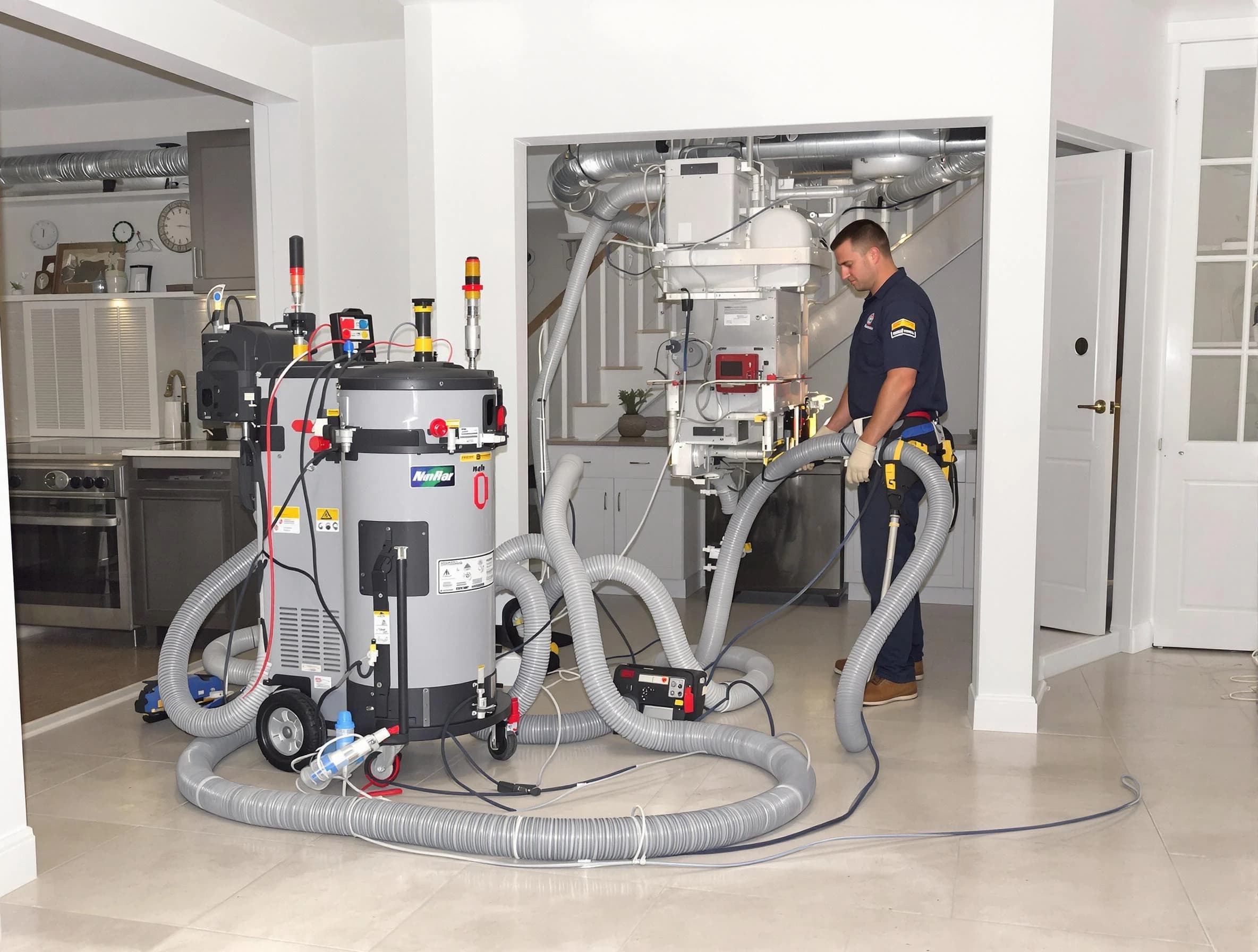 Plymouth Air Duct Cleaning technician operating negative pressure cleaning equipment for thorough duct maintenance in Plymouth