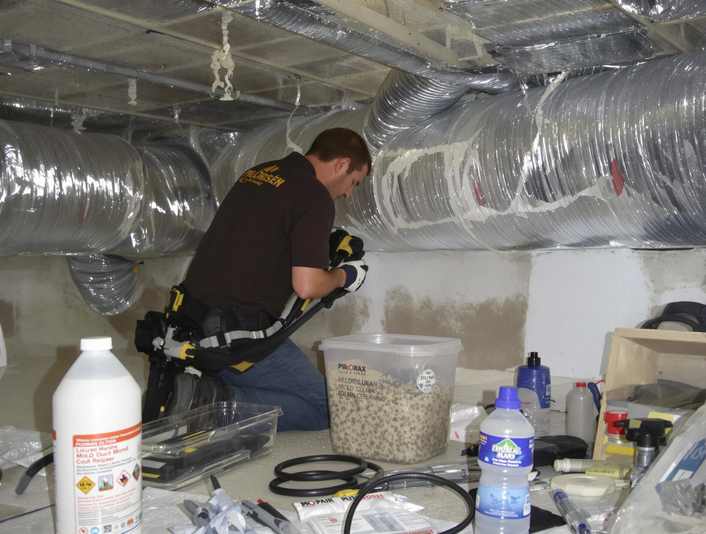 Plymouth Air Duct Cleaning specialist performing professional mold removal from air ducts in Plymouth